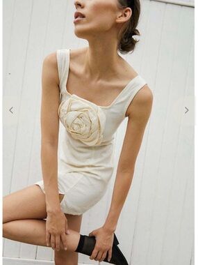 TACH Cream Mini Dress with Rosette Detail